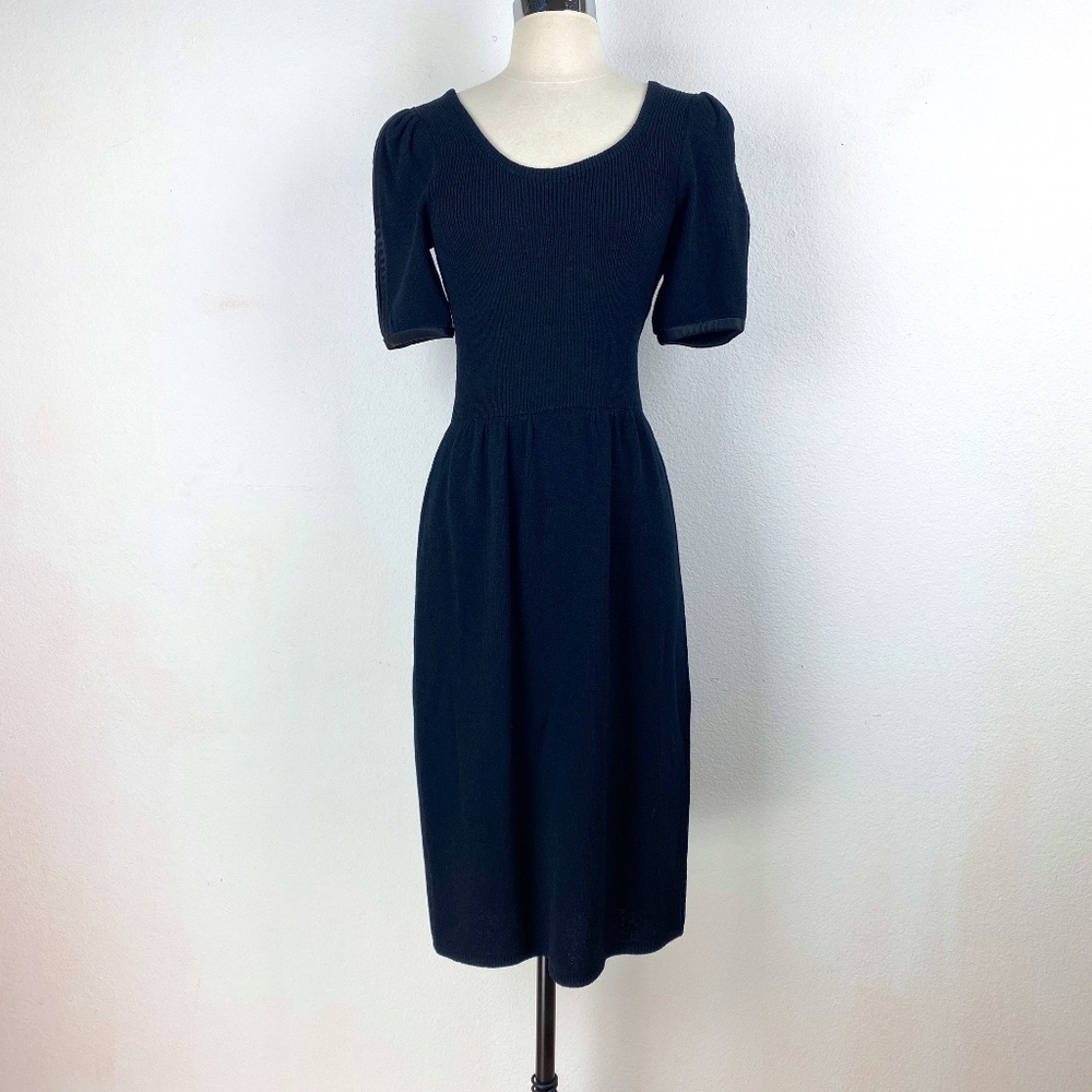 St. John Womens Basic Black Dress Small Marie Gray Knit Puff Sleeves
